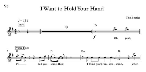 Melody Sheet Music for "I Want to Hold Your Hand " by The Beatles