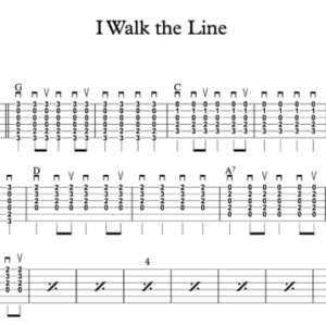 Strum Guitar Tablature for "I Walk the Line"by Johnny Cash
