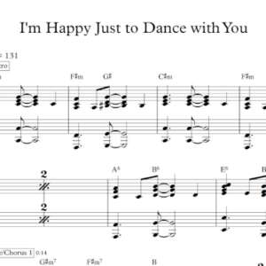 Keyboard Sheet Music for "I'm Happy Just to Dance with You" by The Beatles.