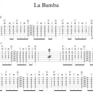 Strum Guitar Tablature for "La Bamba" by Ritchie Valens.