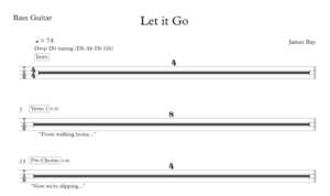 Bass Guitar Tablature for "Let It Go" by James Bay.