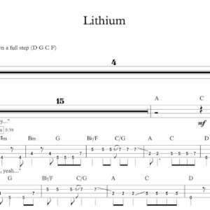 Bass Guitar Tablature for "Lithium" by Nirvana.