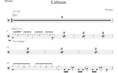 Drum Sheet Music for "Lithium" by Nirvana.