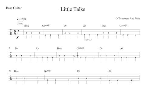 Bass Guitar Tablature for "Little Talks" by Of Monsters and Men.