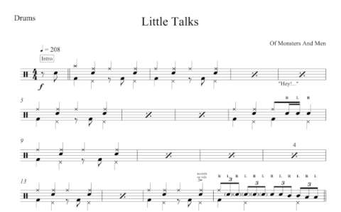 Drum Sheet Music for "Little Talks" by Of Monsters and Men.