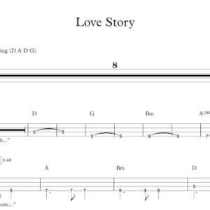 Bass Guitar Tablature for "Love Story" by Taylor Swift.