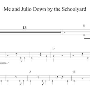 Bass Guitar Tablature for "Me and Julio Down by the Schoolyard" by Paul Simon.