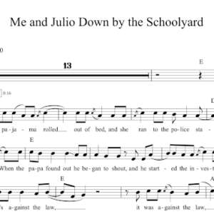 Melody Sheet Music for "Me and Julio Down by the Schoolyard" by Paul Simon.