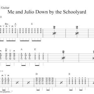 Lead Guitar Tablature for "Me and Julio Down by the Schoolyard" by Paul Simon.