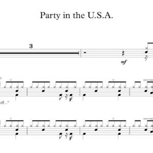 Drum Sheet Music for "Party in the U.S.A." by Miley Cyrus.