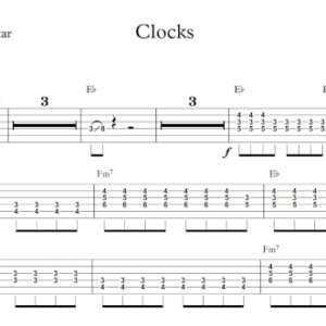 Lead Guitar Tablature for "Clocks" by Coldplay.