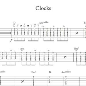 Strum Guitar Tablature for "Clocks" by Coldplay.