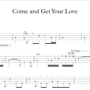 Bass Guitar Tablature for "Come and Get Your Love" by Redbone.