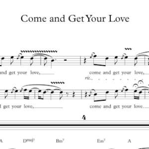 Melody Sheet Music for "Come and Get Your Love" by Redbone.