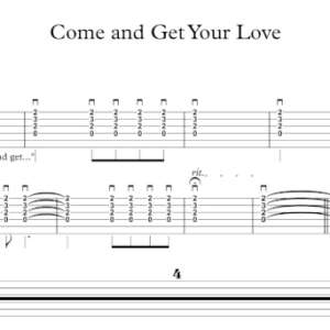 Strum Guitar Tablature for "Come and Get Your Love" by Redbone.