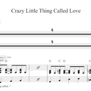 Keyboard Sheet Music for "Crazy Little Thing Called Love" by Queen.