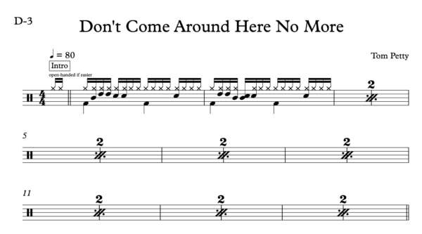 Drum Sheet Music for "Don't Come Around Here No More" By Tom Petty