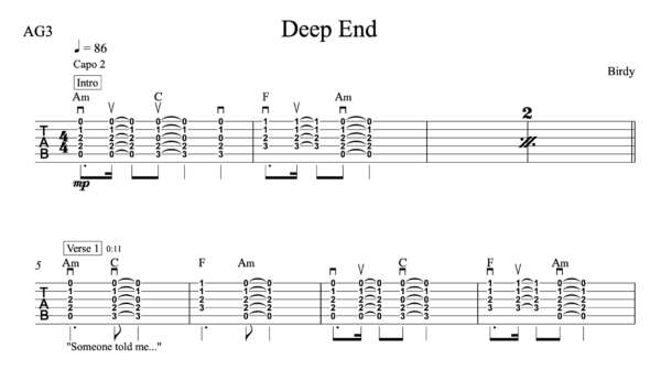 Deep End - Strum Guitar - Music by the Measures