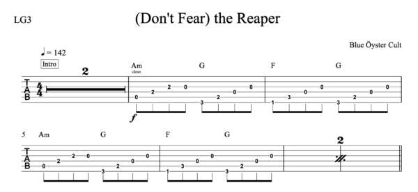 Lead Guitar Tablature for "Don't Fear The Reaper" by Blue Öyster Cult 