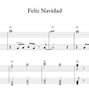 Keyboard Sheet Music for "Feliz Navidad" by Jose Feliciano.