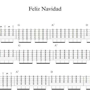 Strum Guitar Tablature for "Feliz Navidad" by Jose Feliciano.