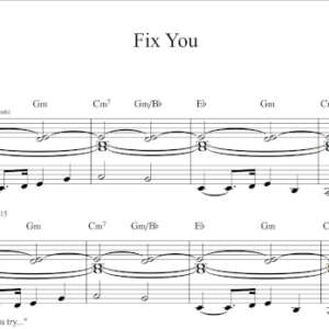 Keyboard Sheet Music for "Fix You" by Coldplay.