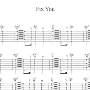 Strum Guitar Tablature for "Fix You" by Coldplay.