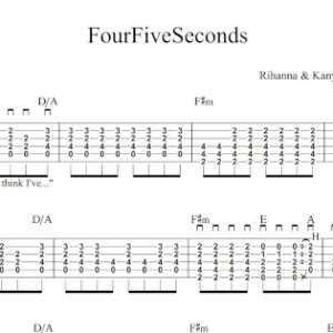 Lead Guitar Tablature for "FourFiveSeconds" by Rihanna & Kanye West.
