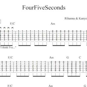 Strum Guitar Tablature for "FourFiveSeconds" by Rihanna & Kanye West.