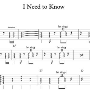 Lead Guitar Tablature for "I Need to Know" by Tom Petty