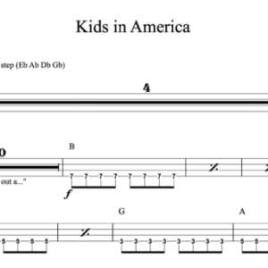 Bass Guitar Tablature for "Kids in America" by Foo Fighters