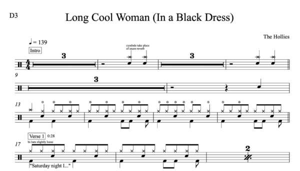 Long Cool Woman (In a Black Dress) - Drums - Music by the Measures