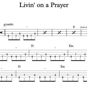 Bass Guitar Tablature for "Livin' on a Prayer" by Bon Jovi