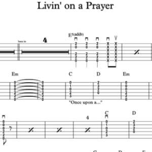Strum Guitar Tablature for "Livin' on a Prayer" by Bon Jovi