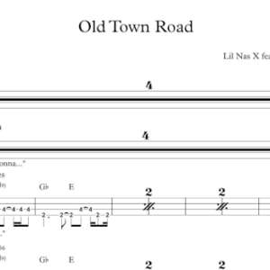 Bass Guitar Tablature for "Old Town Road" by Lil Nas X feat. Billy Ray Cyrus.