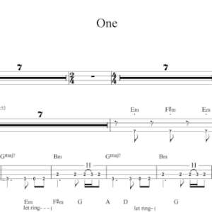 Bass Guitar Tablature for "One" by Metallica.