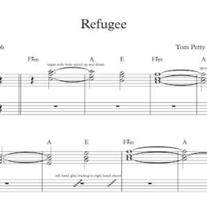 Keyboard Sheet Music for "Refugee" by Tom Petty & The Heartbreakers.