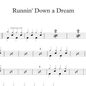 Drum Sheet Music for "Runnin' Down a Dream" by Tom Petty & The Heartbreakers.