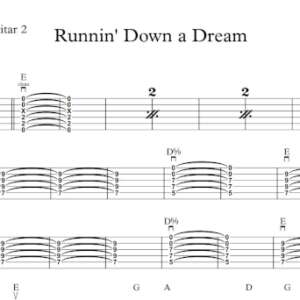 Lead Guitar 2 Tablature for "Runnin' Down a Dream" by Tom Petty & The Heartbreakers.