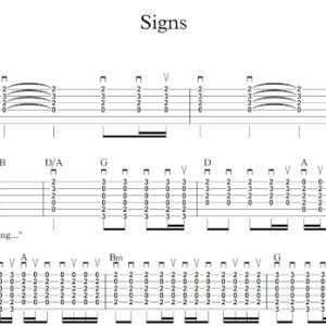 Strum Guitar Tablature for "Signs" by Tesla.