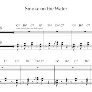 Keyboard Sheet Music for "Smoke on the Water" by Deep Purple.
