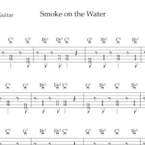 Lead Guitar Tablature for "Smoke on the Water" by Deep Purple.