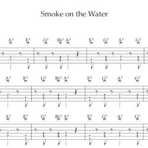 Strum Guitar Tablature for "Smoke on the Water" by Deep Purple.
