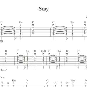 Strum Guitar Tablature for "Stay" by Zedd & Alessia Cara.