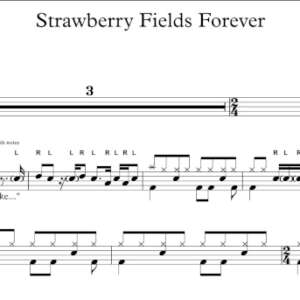 Drum Sheet Music for "Strawberry Fields Forever" by The Beatles.