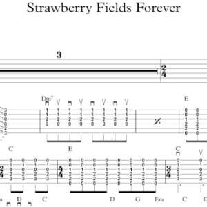 Strum Guitar Tablature for "Strawberry Fields Forever" by The Beatles.