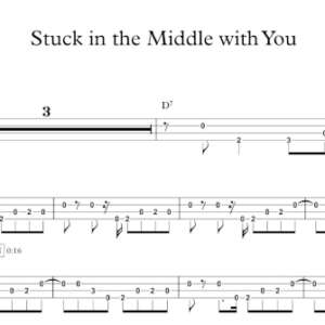 Bass Guitar Tablature for "Stuck in the Middle with You" by Stealers Wheel.