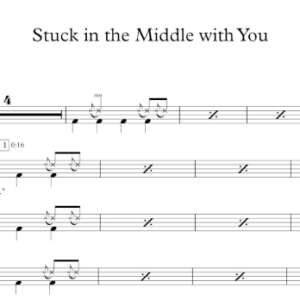 Drum Sheet Music for "Stuck in the Middle with You" by Stealers Wheel.