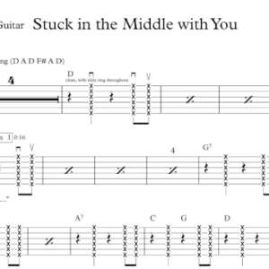 Lead Guitar Tablature for "Stuck in the Middle with You" by Stealers Wheel.