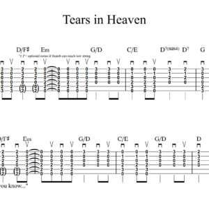 Strum Guitar Tablature for "Tears in Heaven" by Eric Clapton.